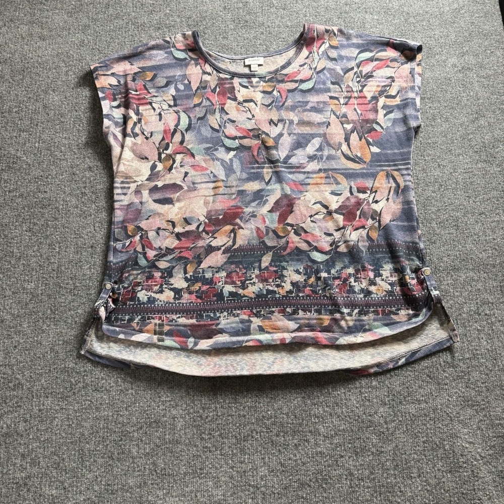 Avenue Womens‎ Floral Leaf Border Print Short Sleeve Top High-Low Hem Sz:18/20